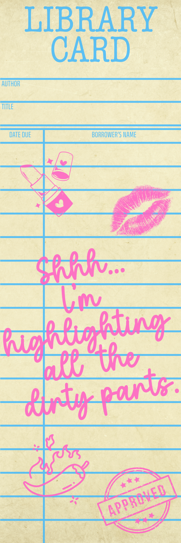 Dirty Parts Library Card Bookmark