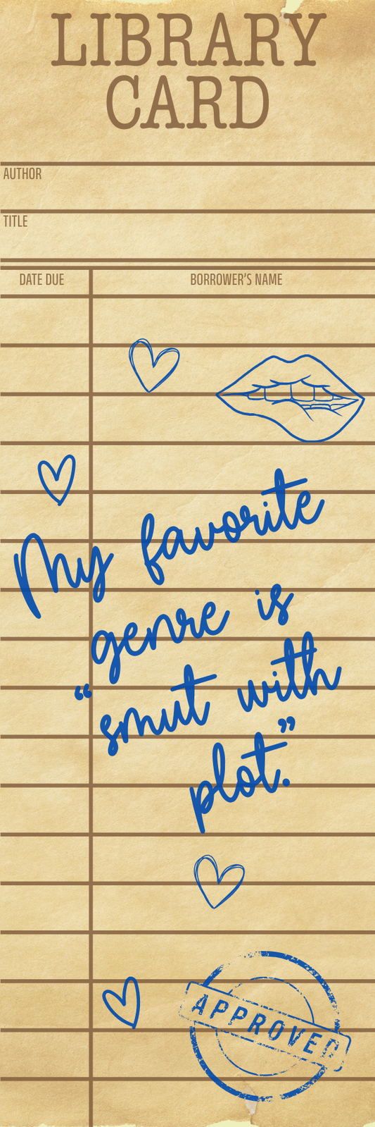 Smut with Plot Library Card Bookmark